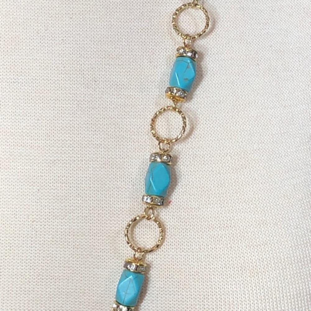 Long Turquoise Stone Gold Rings Necklace Set - Picture 3 of 3